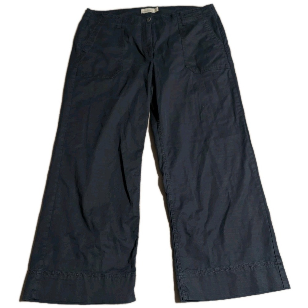 L.L.Bean Signature Womens 16R Wide Leg Cropped‎ Pants Blue Utility Chino